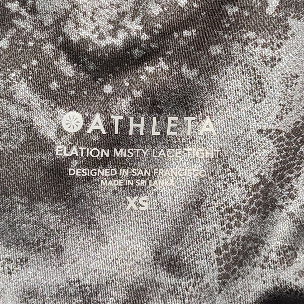 Athleta Women's XS Elation Misty Lace Tight Leggings Pants, Black Gray Silver - Picture 9 of 12
